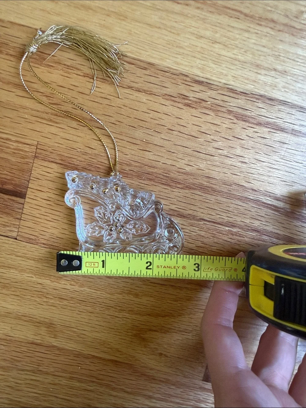 Lenox Clear Crystal Sleigh Ornament with Gold Cord & Gold Accent Beads NIB